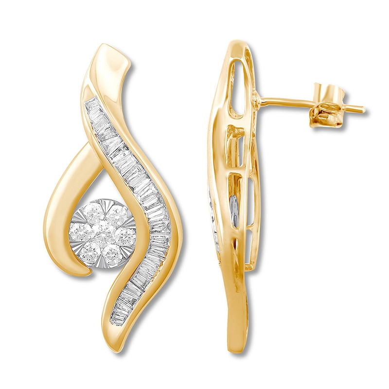 Diamond Earrings 1/4 ct tw Round/Baguette 10K Two-Tone Gold