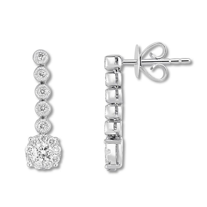 Diamond Dangle Earrings 1/2 ct tw Bezel-set Round 10K White Gold