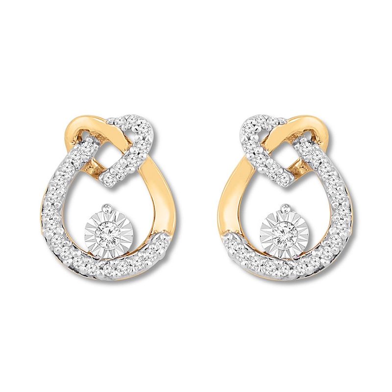 Main Image 2 of Diamond Knot Earrings 1/6 ct tw Round-cut 10K Yellow Gold