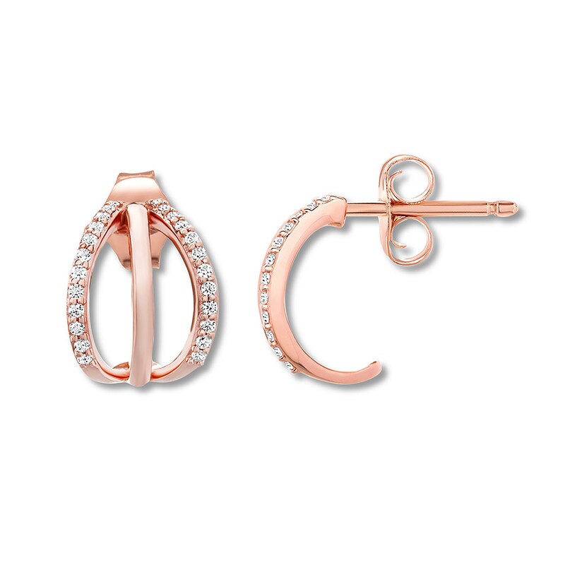 Diamond Huggie Hoop Earrings 1/8 ct tw Round-cut 10K Rose Gold