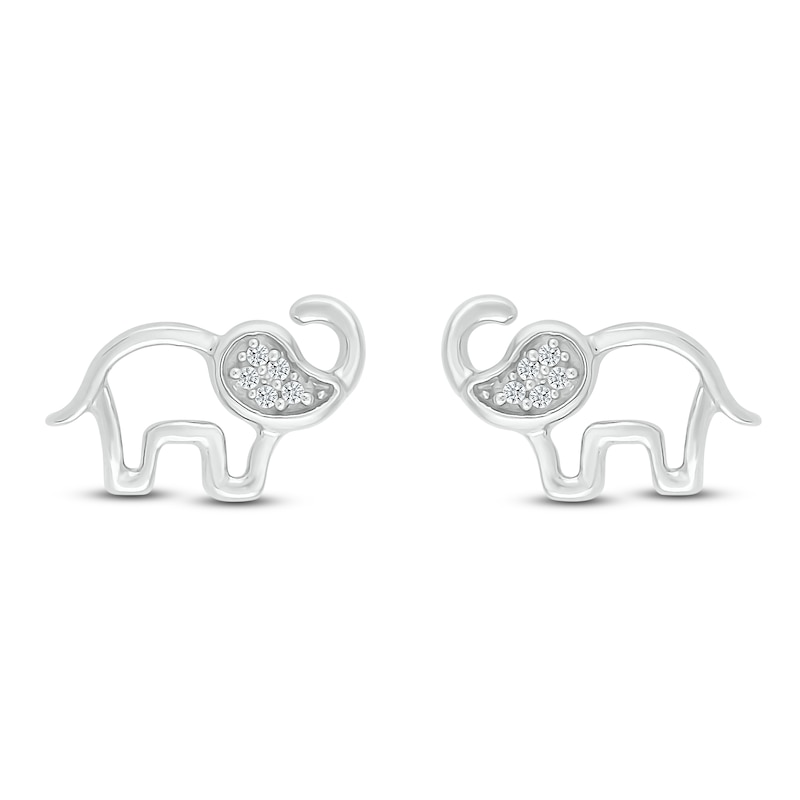 Main Image 1 of Elephant Earrings Diamond Accents Sterling Silver