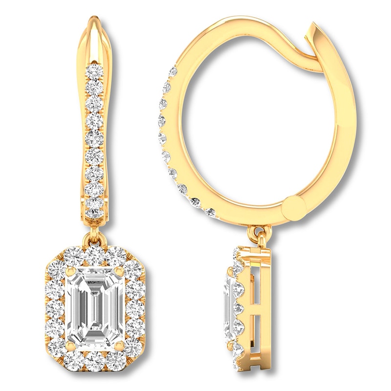 Main Image 1 of Diamond Drop Earrings 1-1/2 ct tw Emerald-cut 14K Yellow Gold