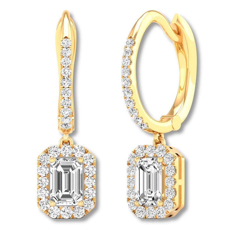 Diamond Drop Earrings 1-1/2 ct tw Emerald-cut 14K Yellow Gold