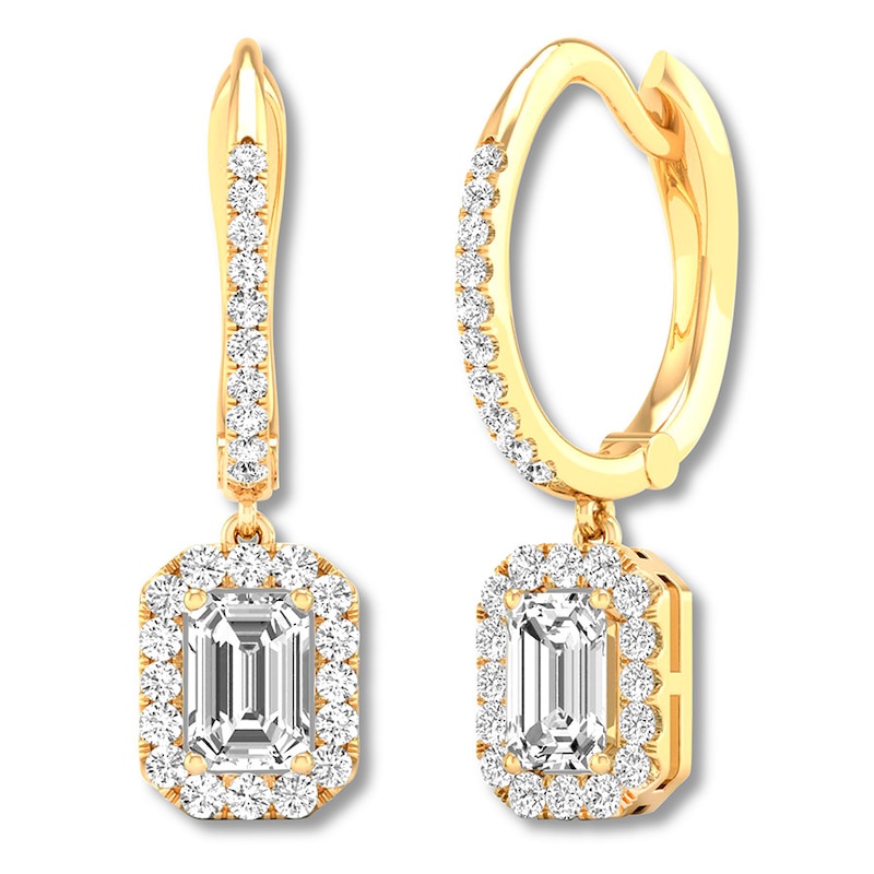 Main Image 2 of Diamond Drop Earrings 1-1/2 ct tw Emerald-cut 14K Yellow Gold
