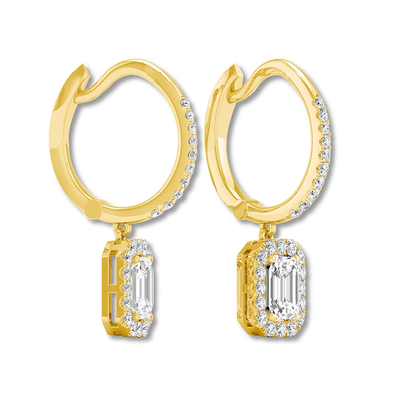 Main Image 3 of Diamond Drop Earrings 1-1/2 ct tw Emerald-cut 14K Yellow Gold