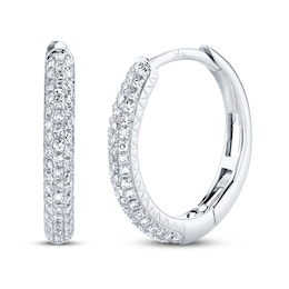 Shy Creation Hoop Earrings 1/5 ct tw Diamonds 14K White Gold SC55004581