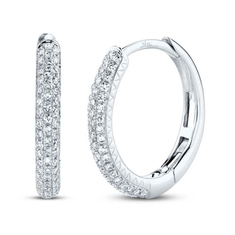 Main Image 1 of Shy Creation Hoop Earrings 1/5 ct tw Diamonds 14K White Gold SC55004581