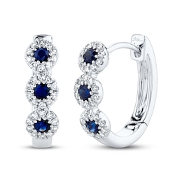 Shy Creation Sapphire Hoop Earrings 1/8 ct tw Diamonds 14K White Gold SC55002530