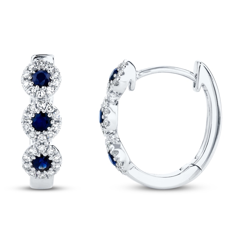 Shy Creation Sapphire Hoop Earrings 1/8 ct tw Diamonds 14K White Gold SC55002530