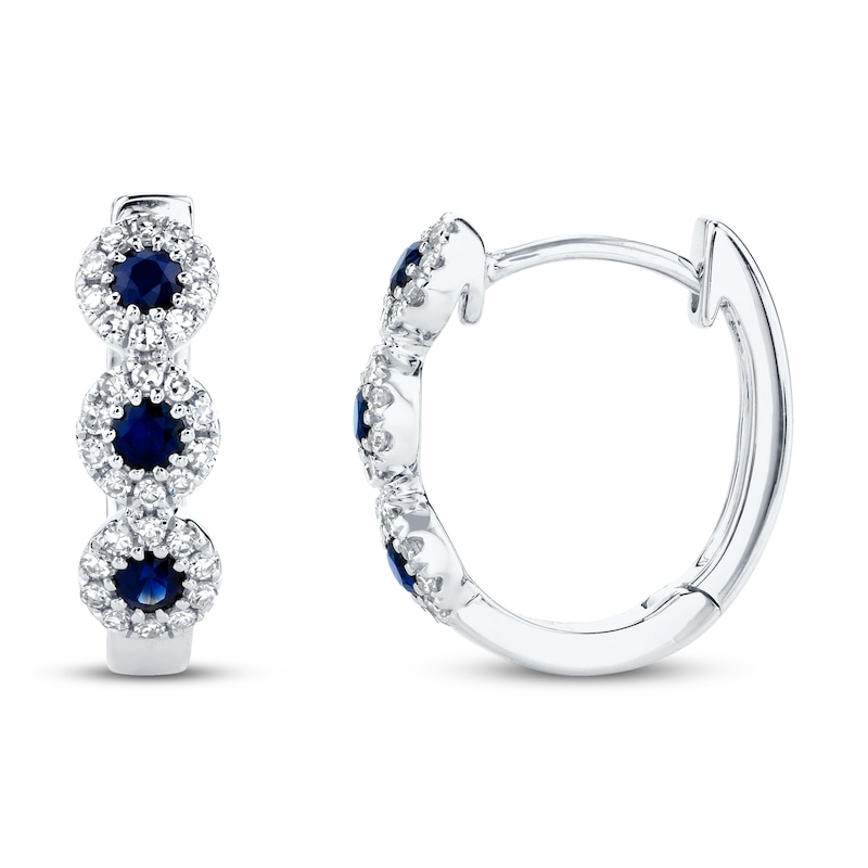 Main Image 2 of Shy Creation Sapphire Hoop Earrings 1/8 ct tw Diamonds 14K White Gold SC55002530