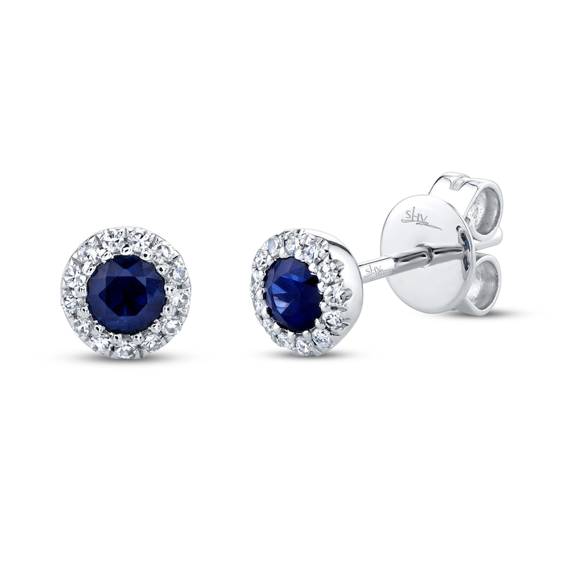 Main Image 1 of Shy Creation Sapphire Earrings 1/20 ct tw Diamonds 14K White Gold SC55002752