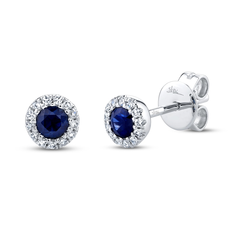 Shy Creation Sapphire Earrings 1/20 ct tw Diamonds 14K White Gold SC55002752