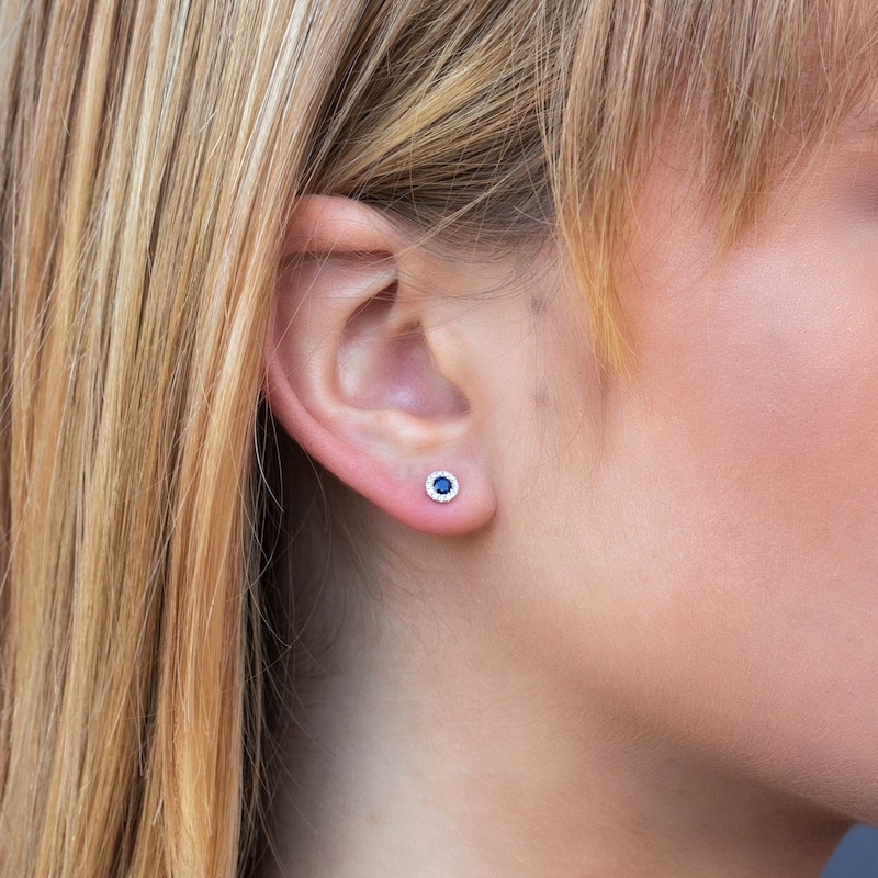 Main Image 3 of Shy Creation Sapphire Earrings 1/20 ct tw Diamonds 14K White Gold SC55002752