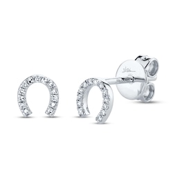 Shy Creation Horseshoe Earrings Diamond Accents 14K White Gold SC55002889