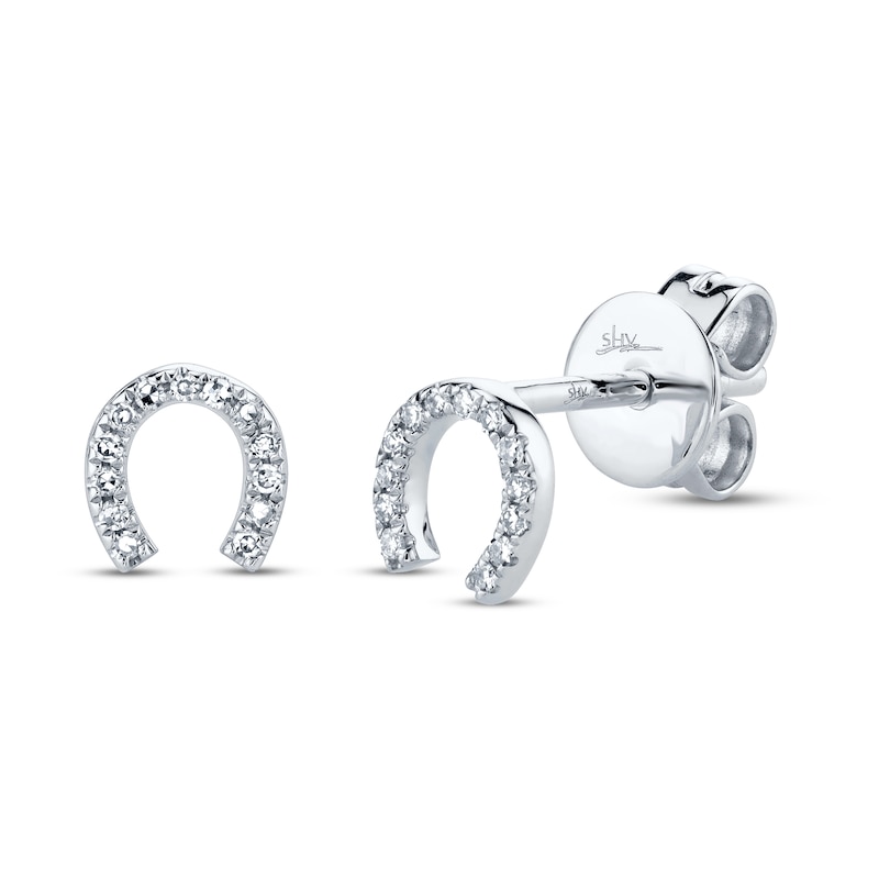 Main Image 1 of Shy Creation Horseshoe Earrings Diamond Accents 14K White Gold SC55002889