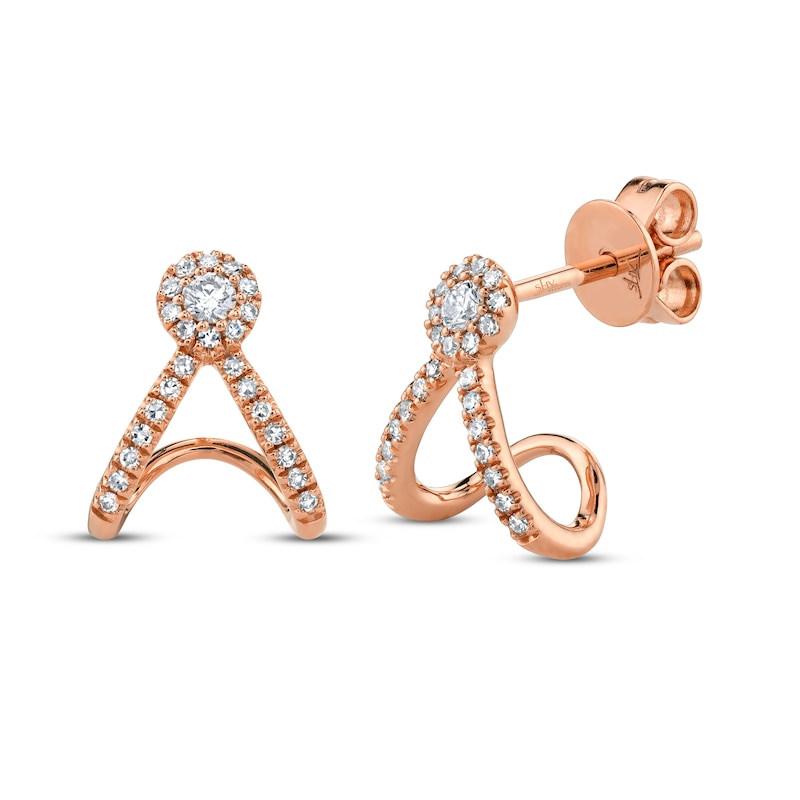 Shy Creation Drop Huggie Earrings 1/5 ct tw Diamonds 14K Rose Gold SC55005456