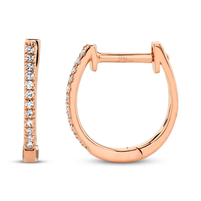Main Image 2 of Shy Creation Diamond Huggie Hoop Earrings 1/20 ct tw 14K Rose Gold SC55001599