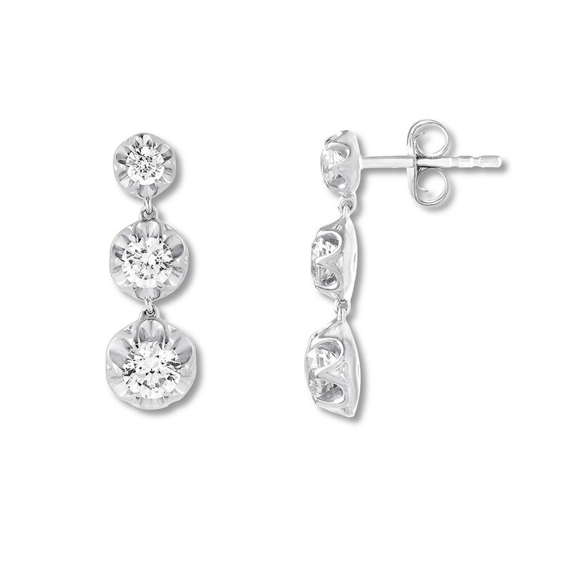 Diamond Drop Earrings 1-1/6 ct tw Round 14K White Gold