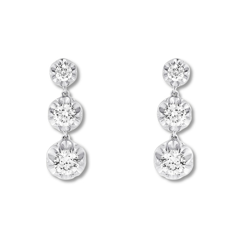 Diamond Drop Earrings 1-1/6 ct tw Round 14K White Gold