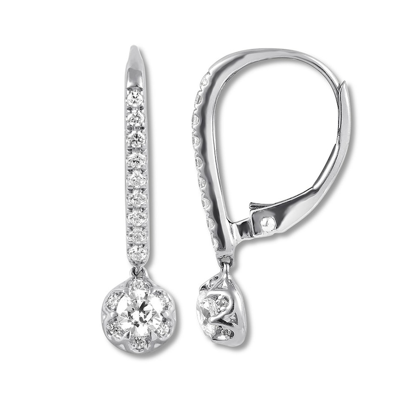 Diamond Dangle Earrings 1/2 carat tw Round 14K White Gold