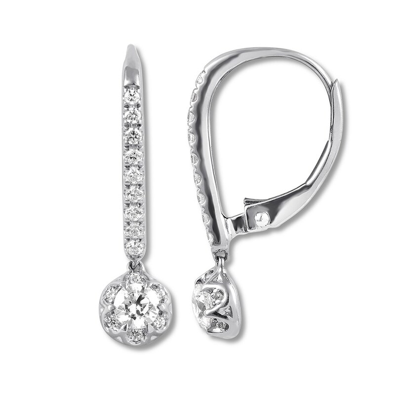 Main Image 1 of Diamond Dangle Earrings 1/2 carat tw Round 14K White Gold