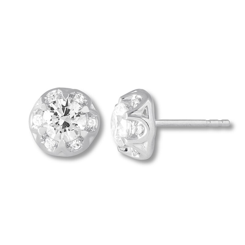 Main Image 2 of Diamond Stud Earrings 1 carat tw Round 14K White Gold (I1/I)