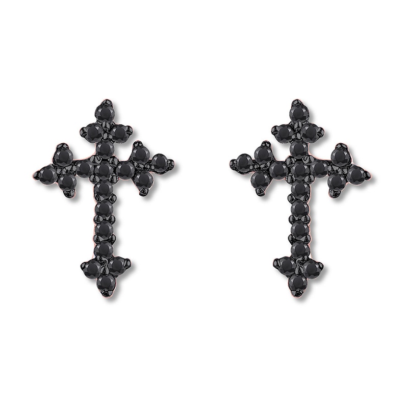 Main Image 1 of Black Diamond Cross Earrings 1/6 ct tw 10K Rose Gold