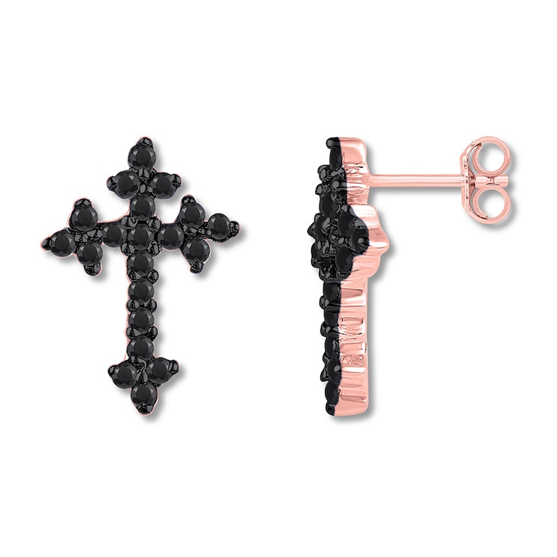 Main Image 2 of Black Diamond Cross Earrings 1/6 ct tw 10K Rose Gold