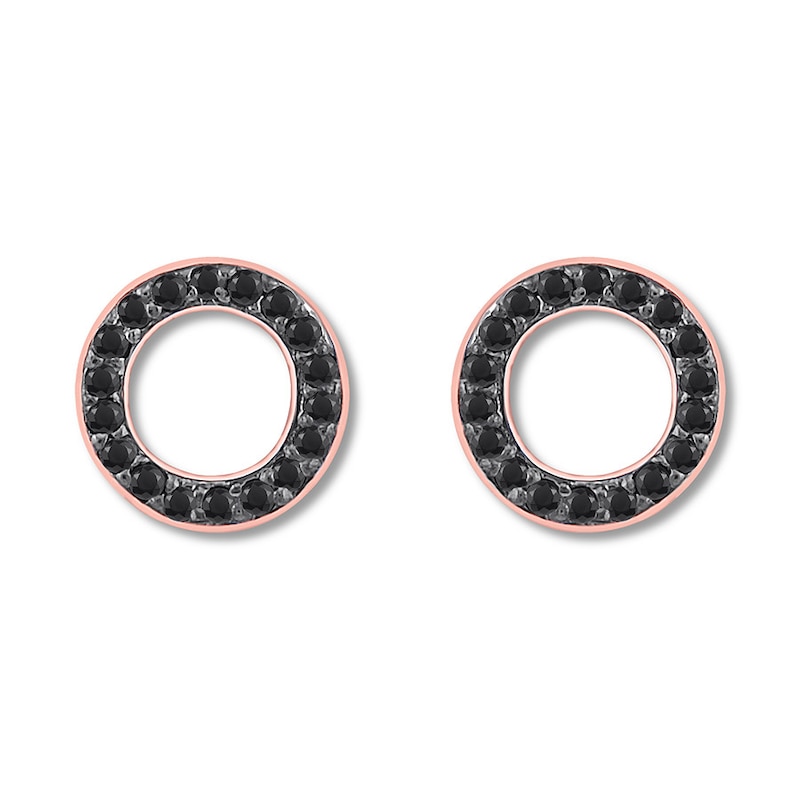 Black Diamond Circle Stud Earrings 1/10 ct tw 10K Rose Gold