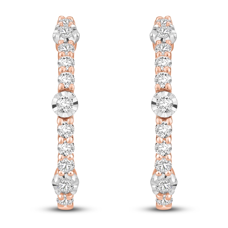 Main Image 2 of Diamond Hoop Earrings 3/8 ct tw Round 14K Rose Gold