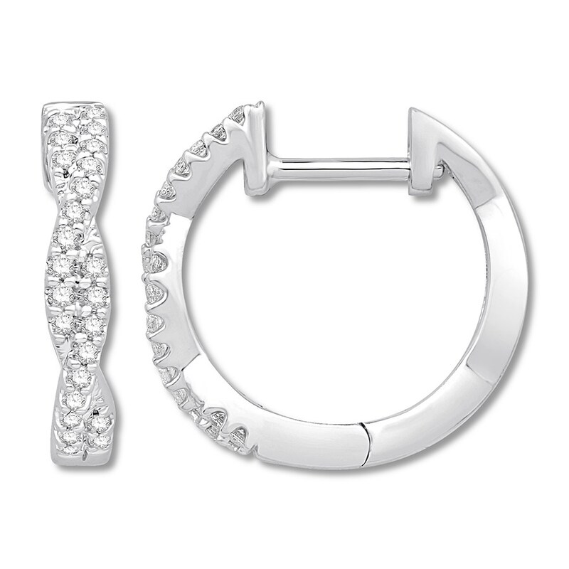 Main Image 1 of Diamond Hoop Earrings 1/5 carat tw Round 10K White Gold