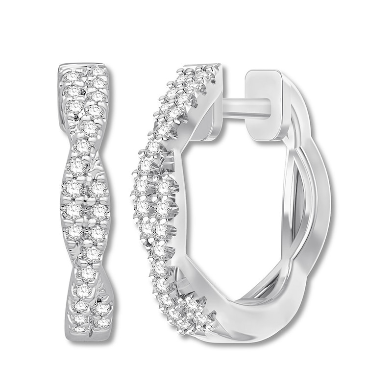 Diamond Hoop Earrings 1/5 carat tw Round 10K White Gold