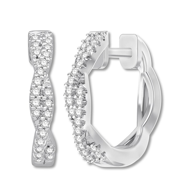 Main Image 2 of Diamond Hoop Earrings 1/5 carat tw Round 10K White Gold