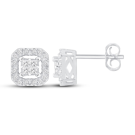 Diamond Earrings 14 ct tw PrincessRound 10K White Gold