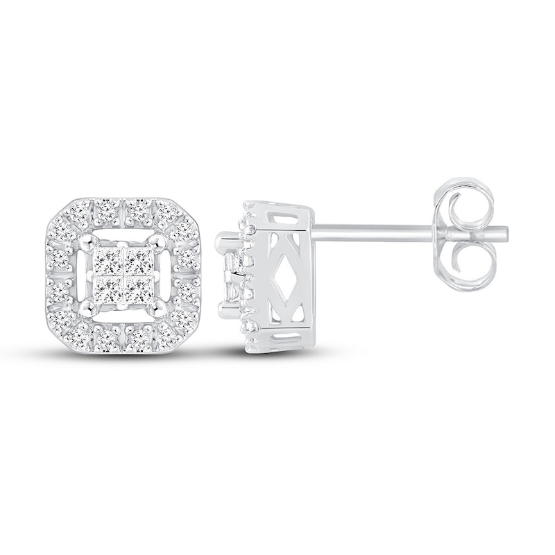 Diamond Earrings 1/4 ct tw Princess/Round 10K White Gold