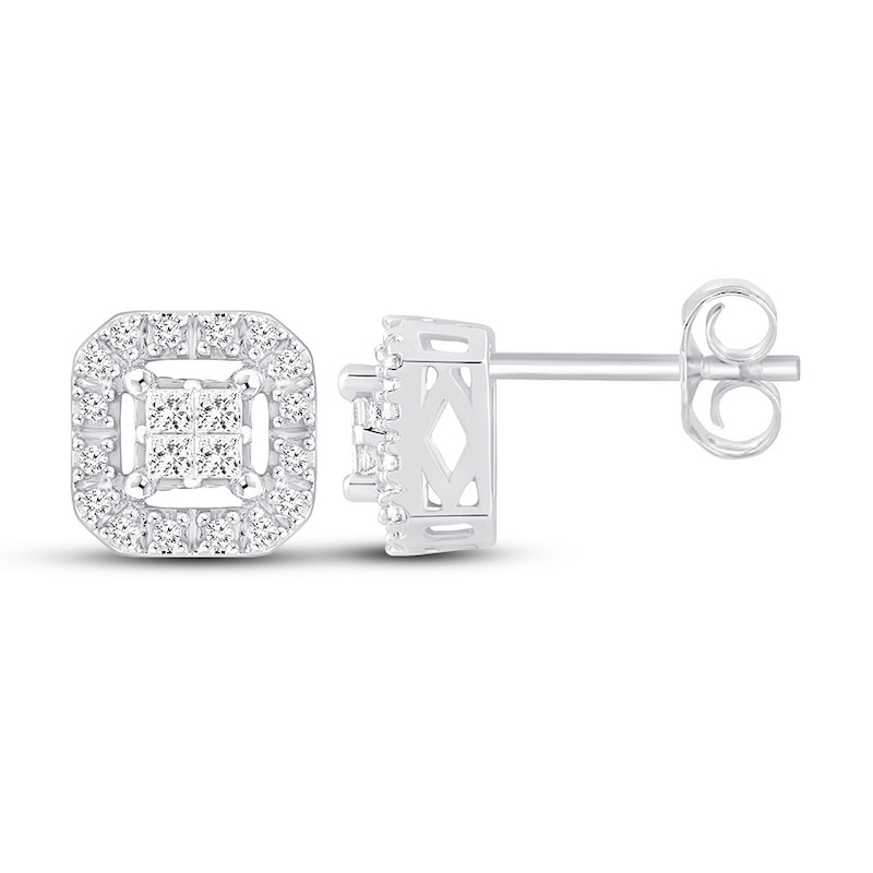 Main Image 1 of Diamond Earrings 1/4 ct tw Princess/Round 10K White Gold
