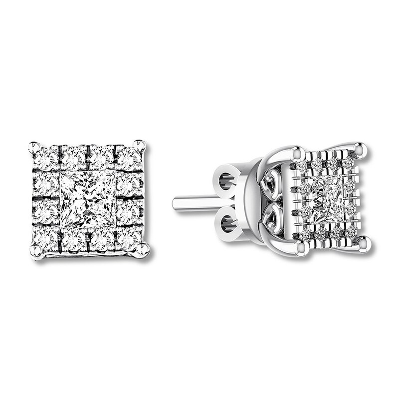 Diamond Earrings 1/4 ct tw Princess/Round 10K White Gold