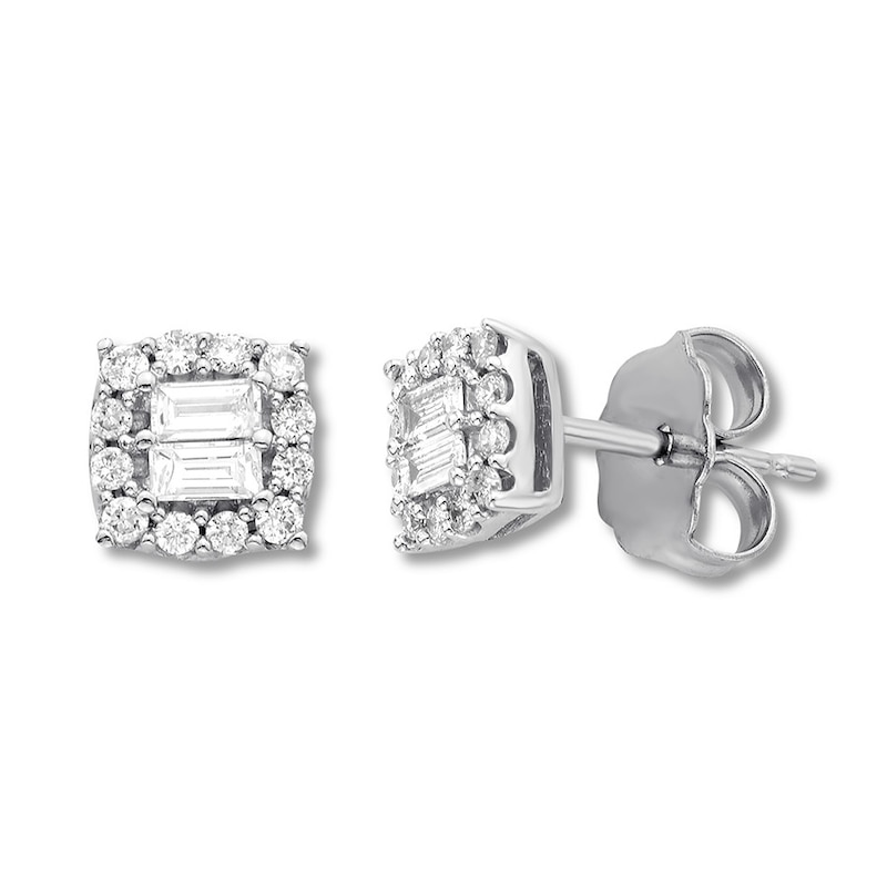 Diamond Earrings 1/5 ct tw Baguette/Round 10K White Gold