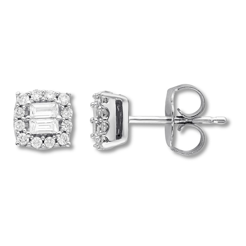 Diamond Earrings 1/5 ct tw Baguette/Round 10K White Gold