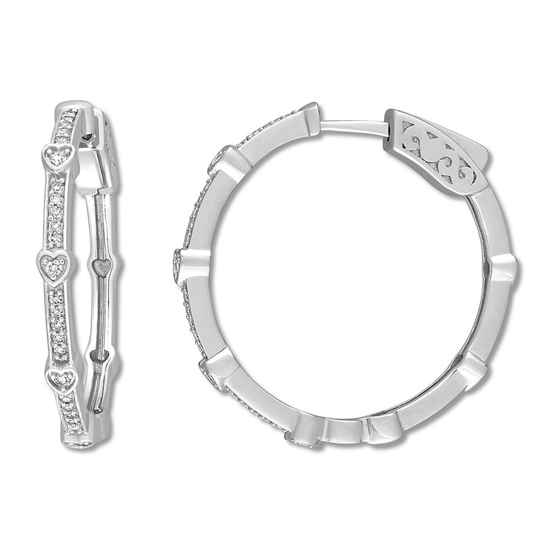 Main Image 1 of Heart Station Hoop Earrings 1/4 ct tw Diamonds 10K White Gold