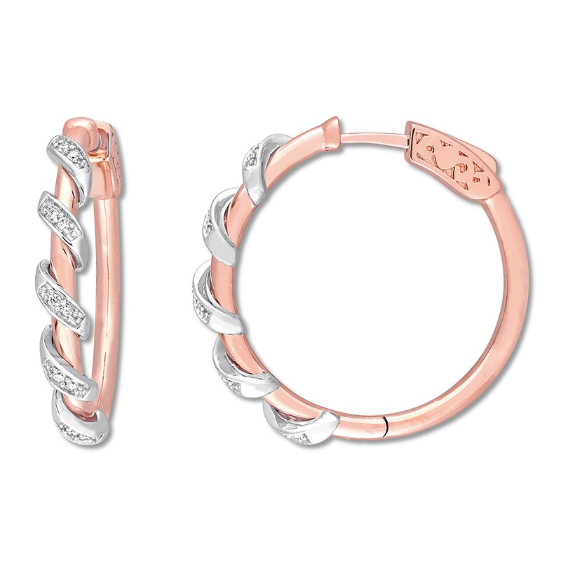 Diamond Swirl Hoop Earrings 1/8 ct tw Round 10K Two-Tone Gold