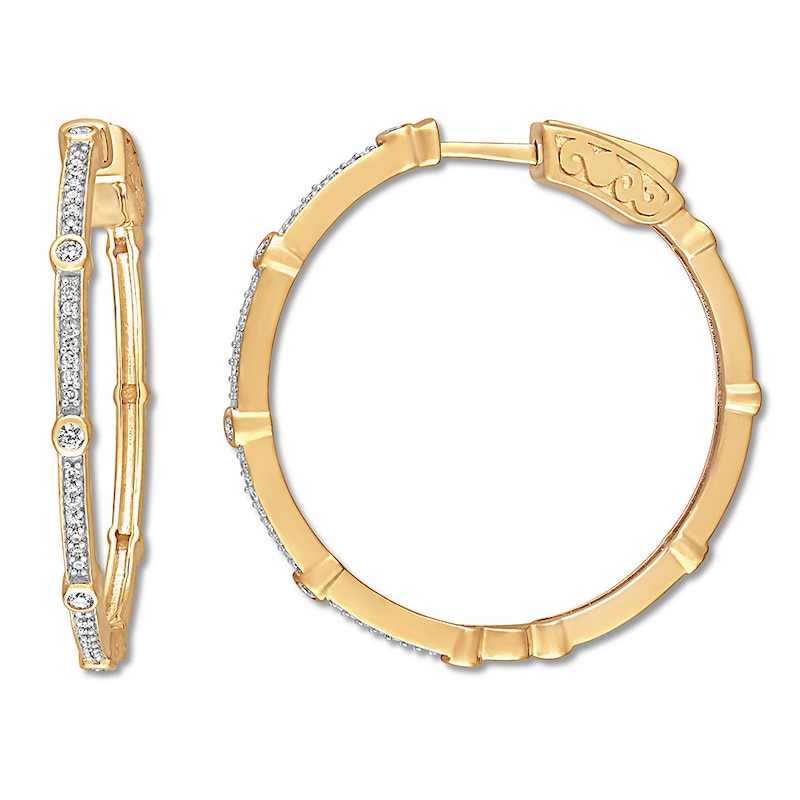 Main Image 1 of Diamond Station Hoop Earrings 1/3 ct tw Round 10K Yellow Gold