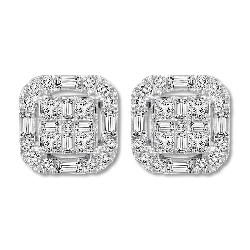 Diamond Earrings 3/4 ct tw Princess, Baguette & Round 14K Gold