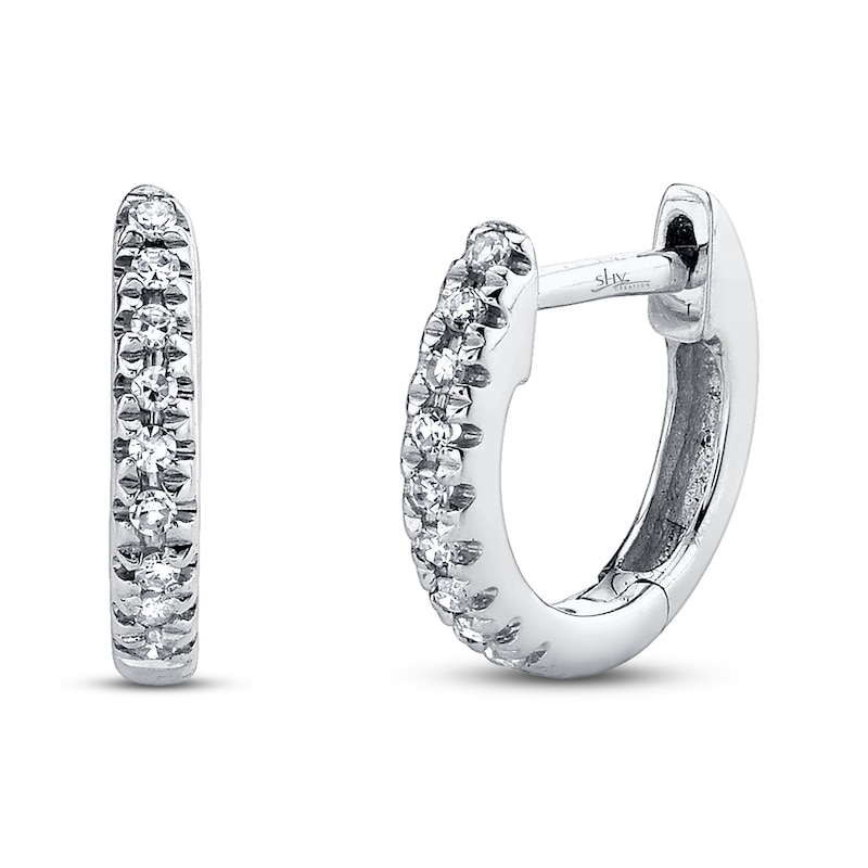 Shy Creation Hoop Earrings Diamond Accents 14K White Gold SC22003982V3 with 360