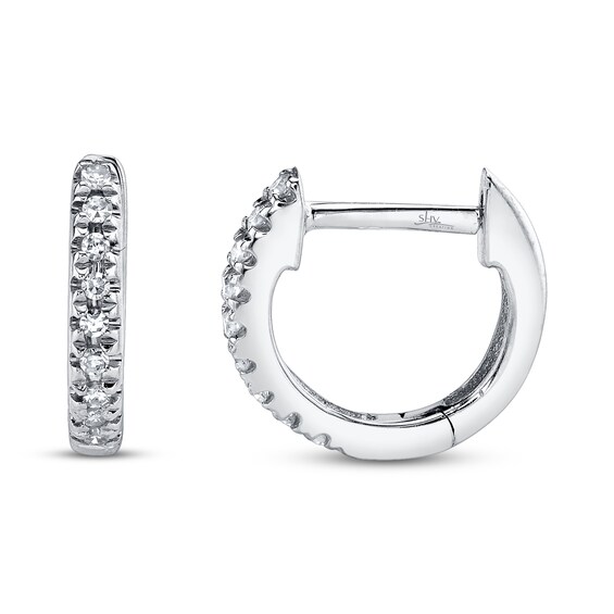 Shy Creation Hoop Earrings Diamond Accents 14K White Gold Hoop