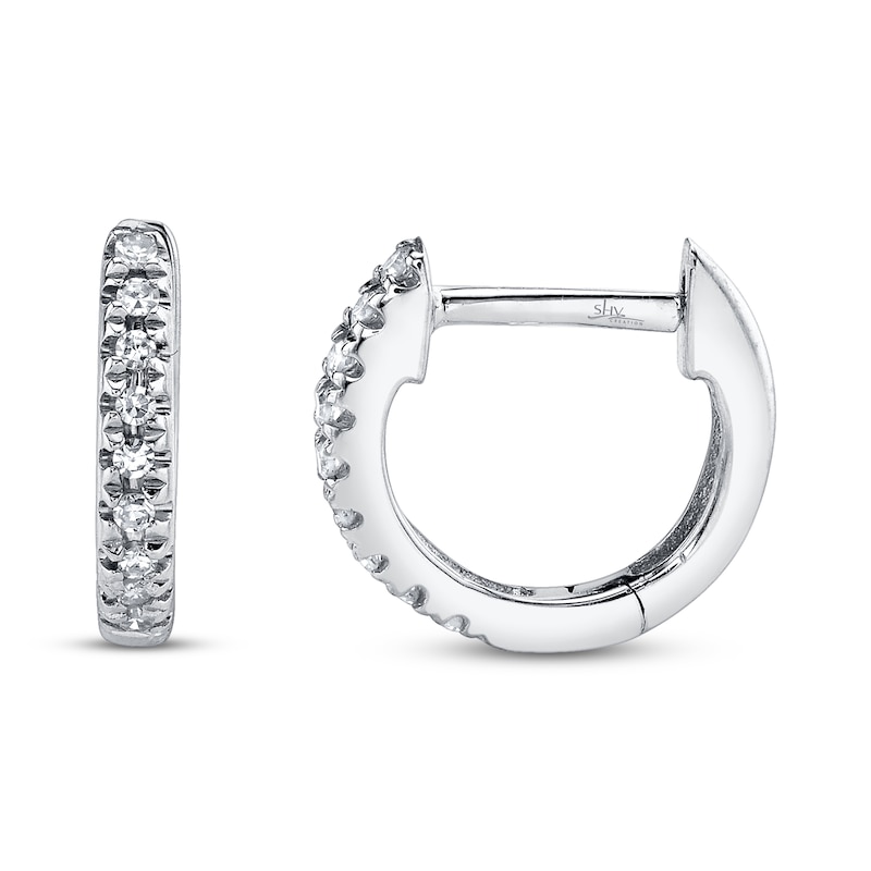 Shy Creation Hoop Earrings Diamond Accents 14K White Gold SC22003982V3