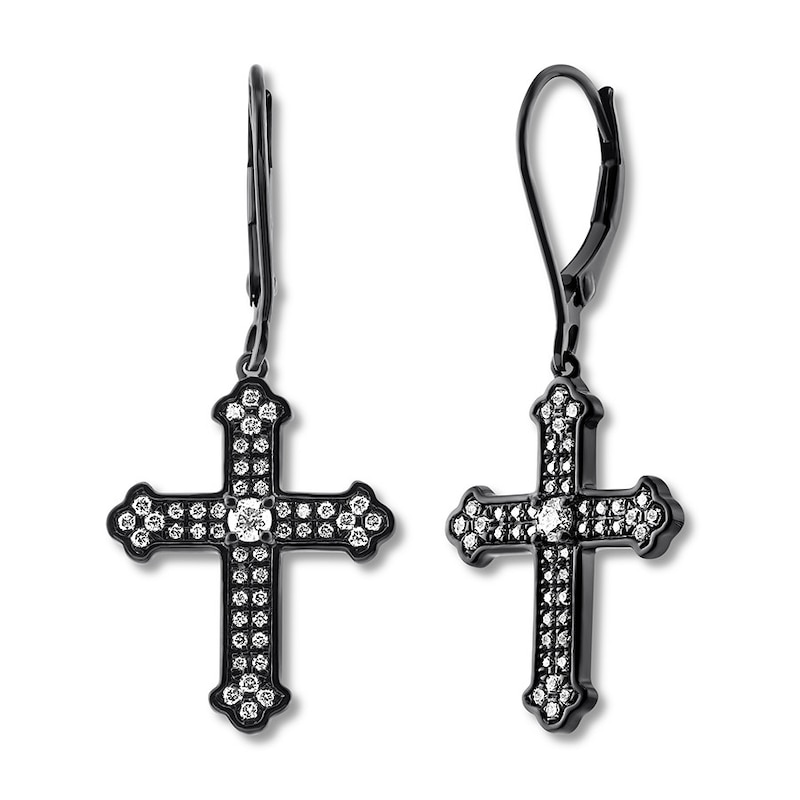Main Image 2 of House of Virtruve Diamond Dangle Earrings 1/2 ct tw Round Black Ruthenium-Plated Sterling Silver