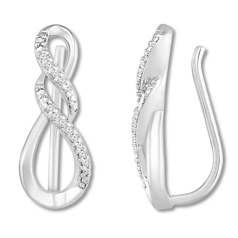Infinity Earring Climbers 1/20 ct tw Diamonds Sterling Silver