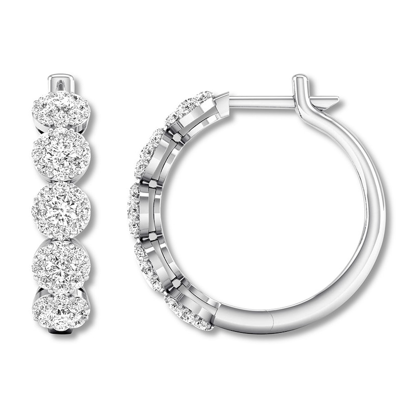 Diamond Hoop Earrings 2 Carats tw Round-cut 14K White Gold