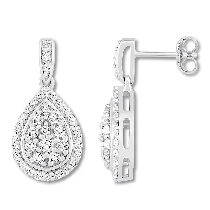 Diamond Teardrop Earrings 3/4 ct tw Round-cut Sterling Silver